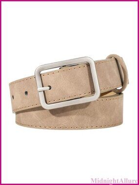 Suede Leather Belt with Silver Buckle Adjustable Waist Belt